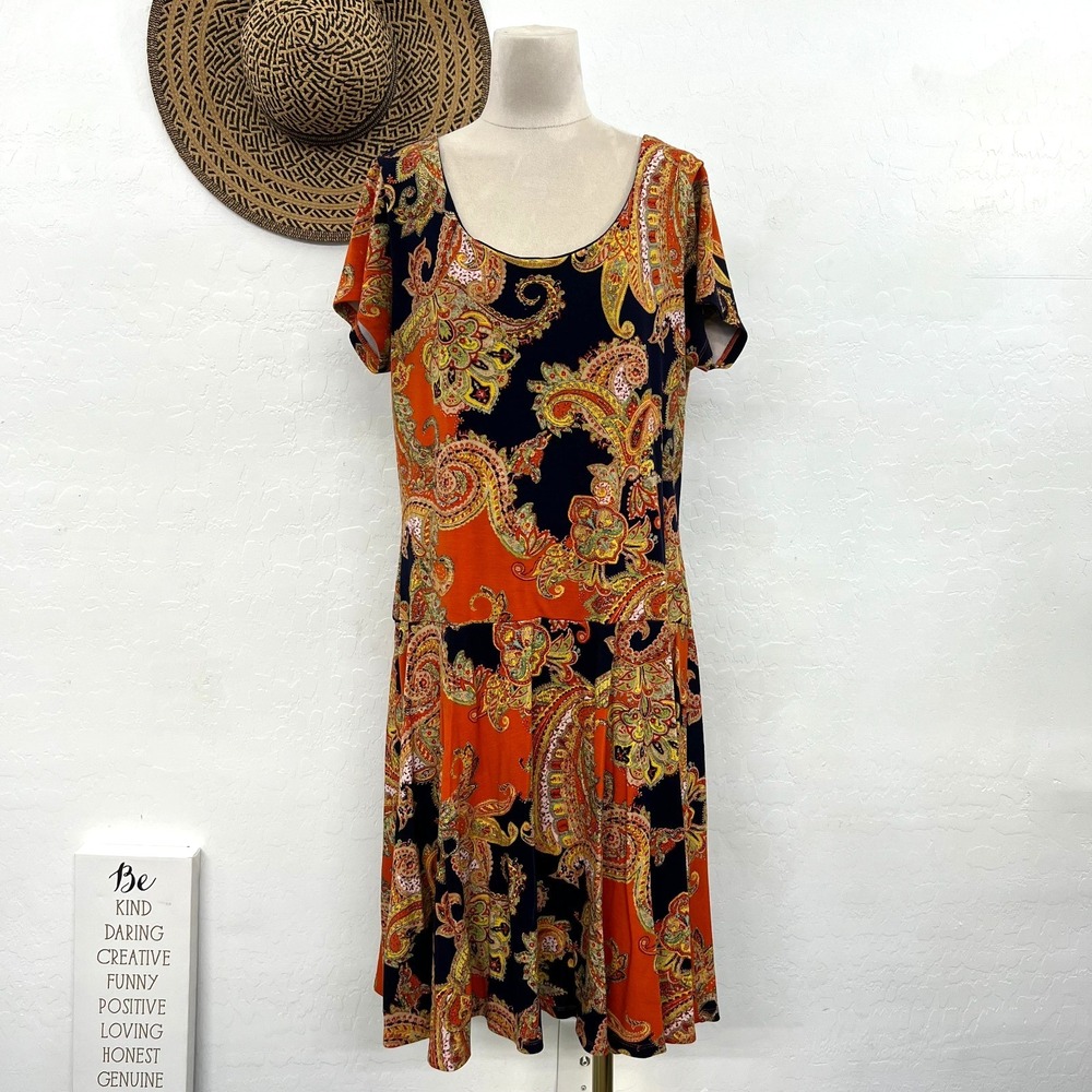 Lauren Ralph Lauren fit & flare dress vibrant paisley blue orange office work